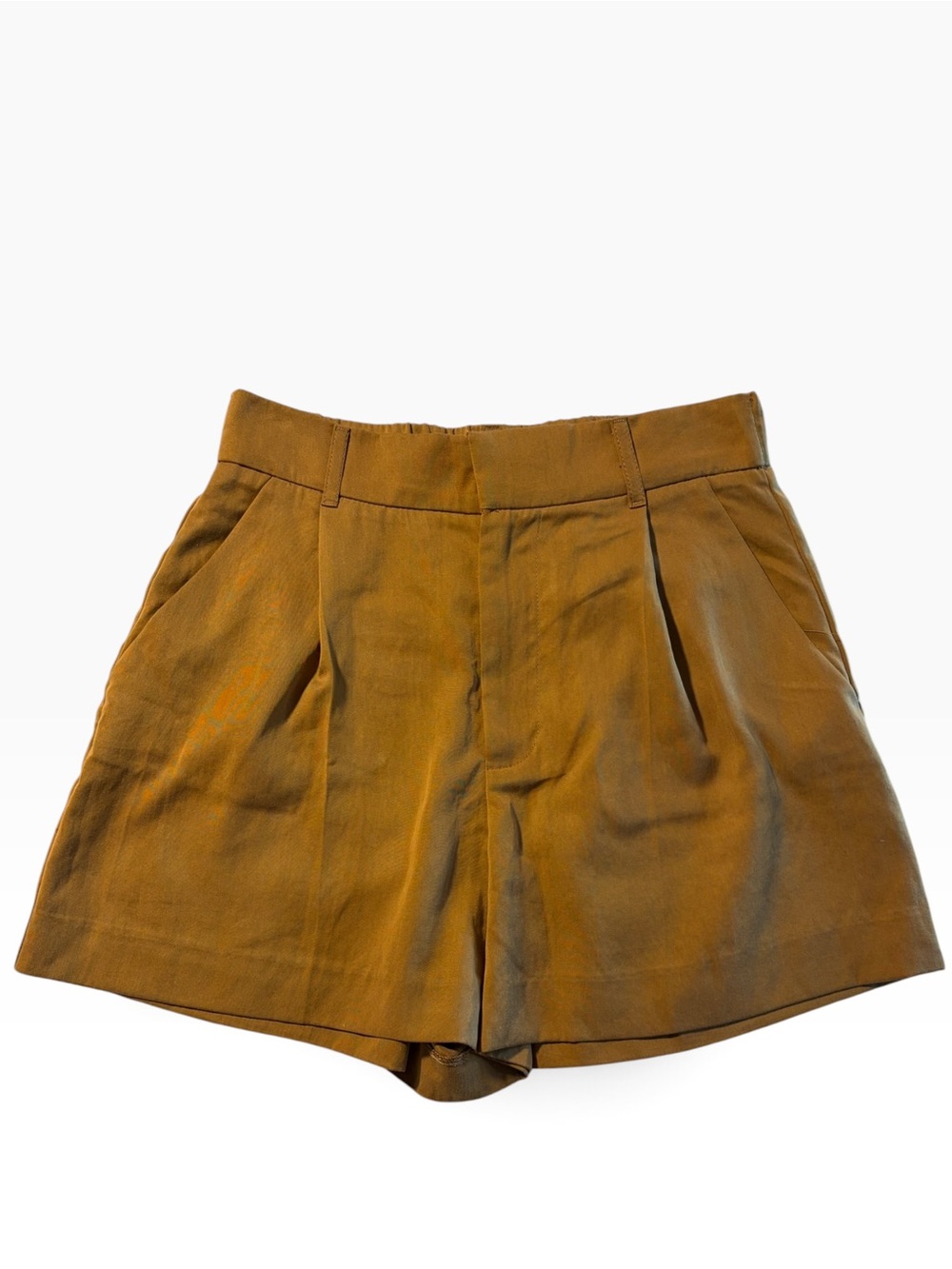Zara Camel Tan High Waisted Pleated Tailored Shorts